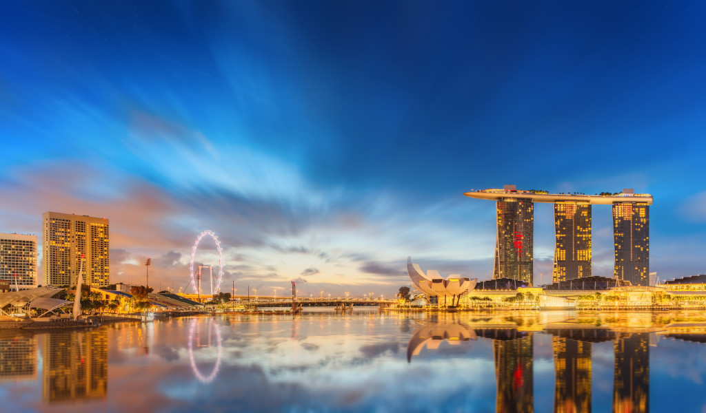 Singapore Skyline and view of skyscrapers on Marina Bay