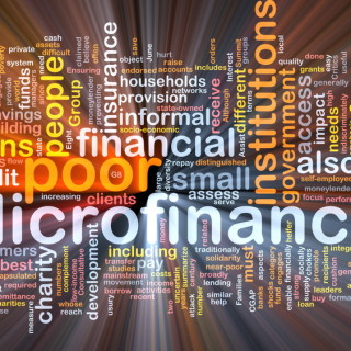 Background concept wordcloud illustration of microfinance glowing light